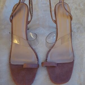 PrettyLittleThing Mauve and Clear Strap Heels